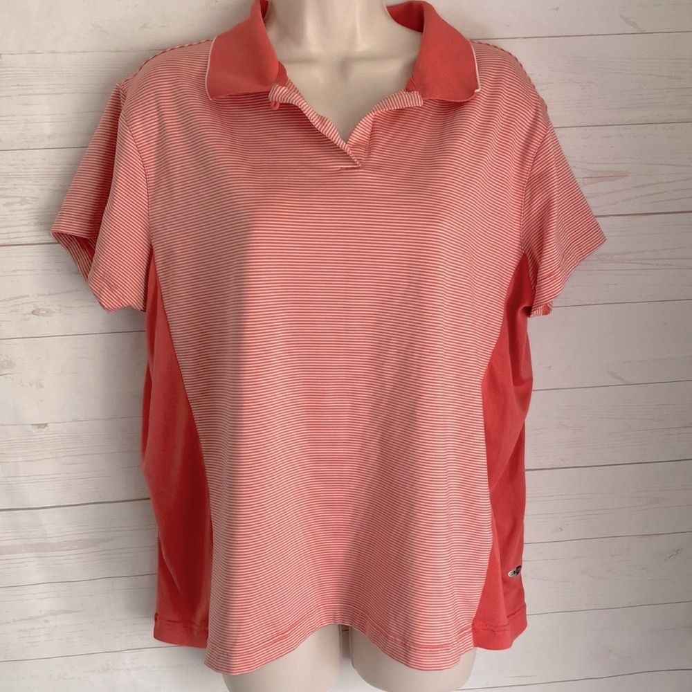 Adidas Size XXL Ladies Melon Color Striped Athletic Short Sleeve Top